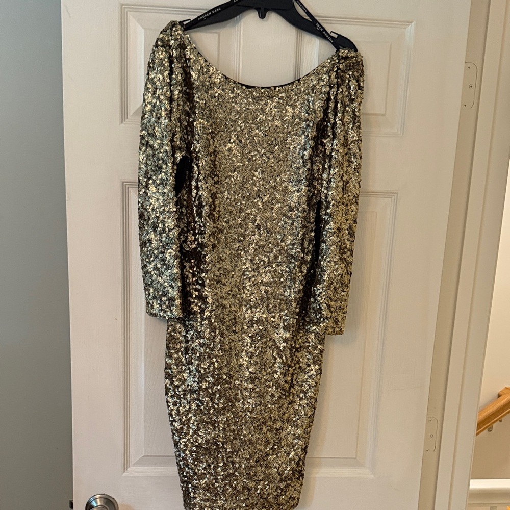 Andrew Marc Gold Sequin Long Sleeve Dress